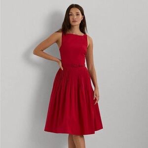 Lauren Ralph Lauren Red Belted Taffeta Pleated Cocktail New Girl Dress NWT